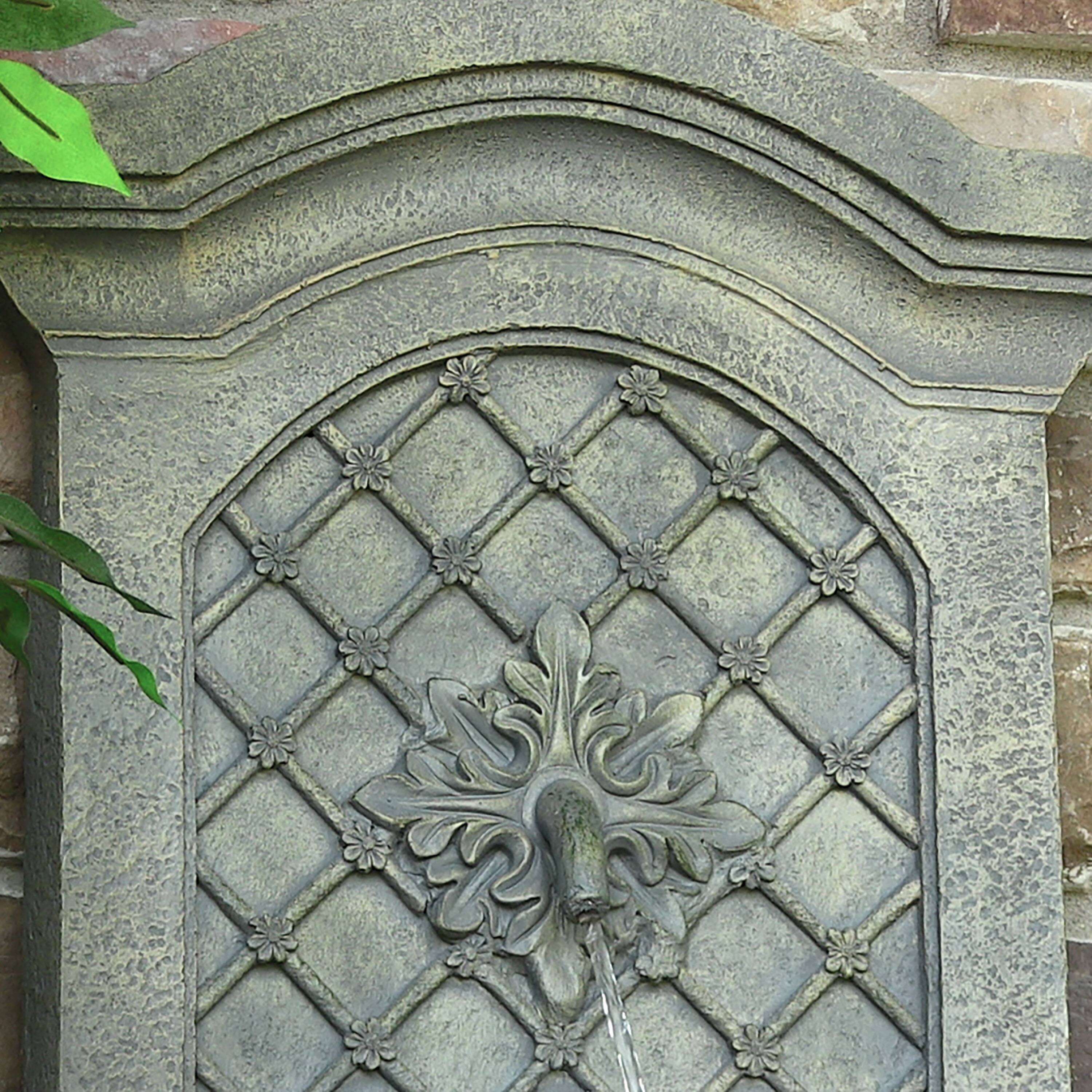 Alt View 5. Sunnydaze - Rosette Leaf Outdoor Solar Wall Fountain with Battery - French Limestone.