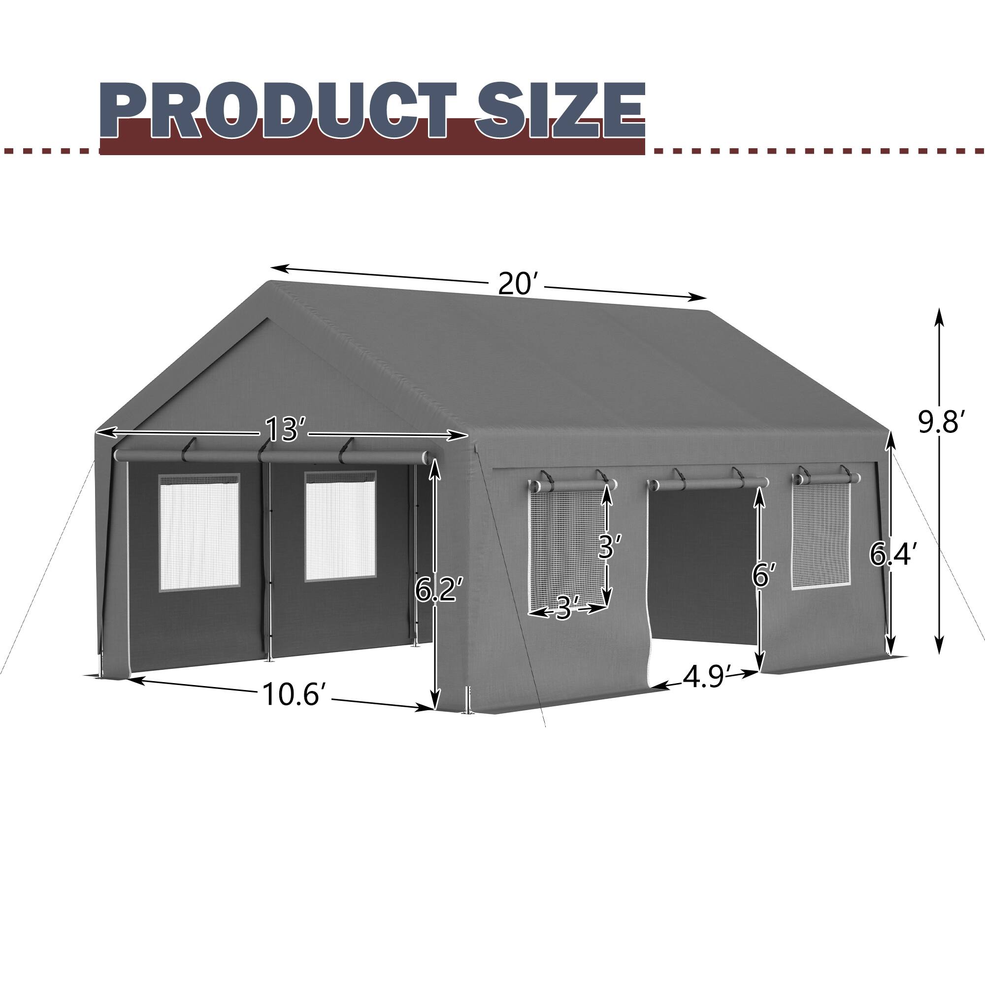 PRODUCT SIZE  
20' x 13'  
9.8'  
6.2'  
3'  
6'  
6.4'  
10.6'  
4.9'