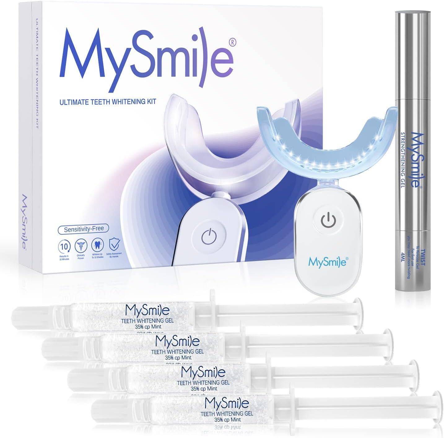 MySmile - Ultimate Teeth Whitening Kit with 28 LED Light & 35% CP Gel - White