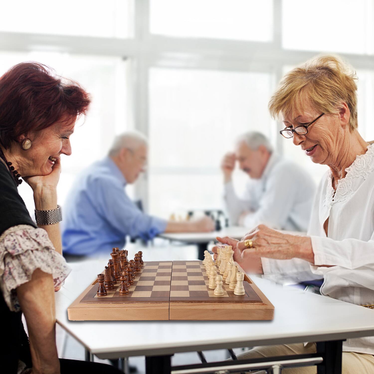 Alt View 2. GSE Games & Sports Expert - 16" Deluxe 3-in-1 Wooden Folding Chess Checker and Backgammon Board Game Combo Set for Kids & Adults.