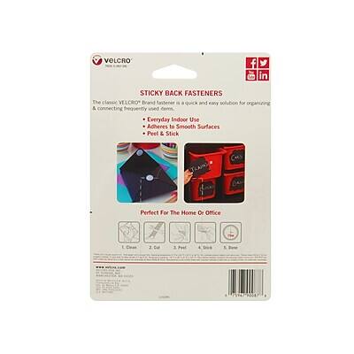 VELCRO

STICKY BACK FASTENERS

The classic VELCRO Brand fastener is a quick and easy solution for organizing and connecting frequently used items.

- Everyday Indoor Use
- Adheres to Smooth Surfaces
- Peel & Stick

Perfect For The Home Or Office

1. Clean
2. Cut
3. Peel
4. Stick

5. Reuse

VELCRO Brand
