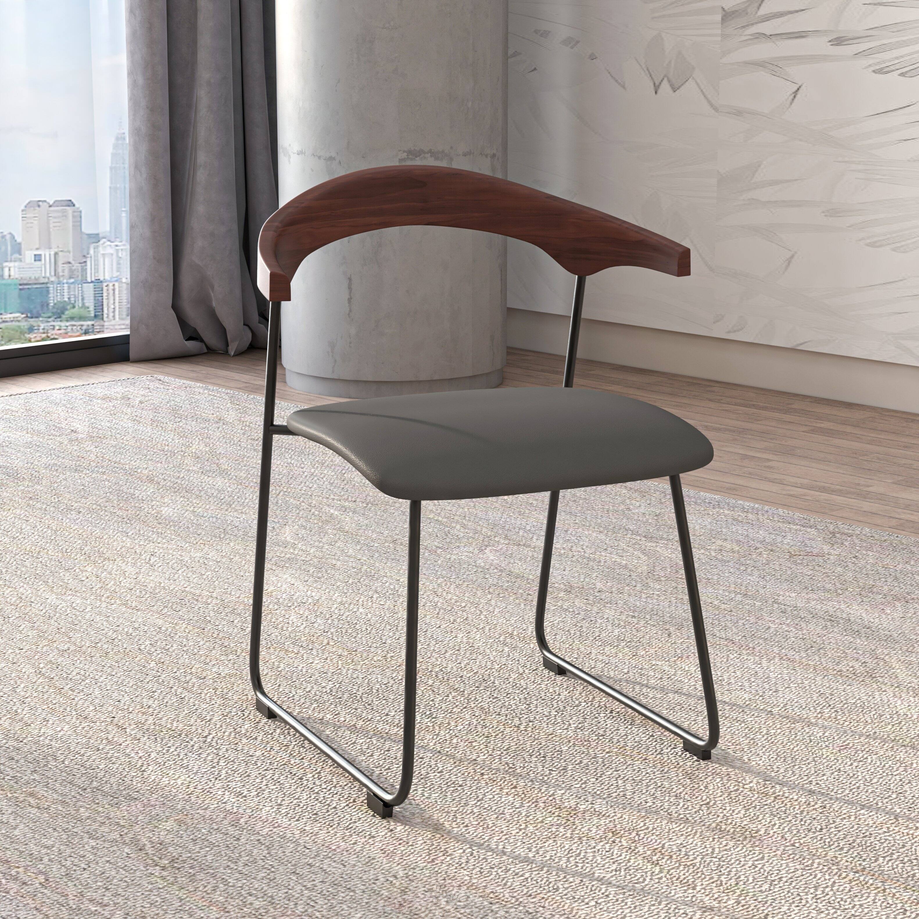 Angle. LeisureMod - Lyra 2-PCS Modern Fabric & Beech Wood Dining Chair with Iron Legs - Black Walnut/Black.