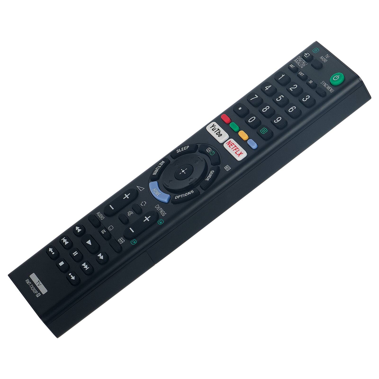 Sure, here is the corrected and grouped text from the image:

- TV
- RMT-TX202
- SLEEP
- RETURN
- OPTIONS
- CHIPROG
- AUDIO
- IT
- TV
- RMT-TX202
- SLEEP
- RETURN
- OPTIONS
- CHIPROG
- da
- AFT
- E
- 1
- EXT
- 3
- 4
- 2
- 7
- 5
- 3
- .8
- 9
- 0
- 6
- YouTube
- NETFLIX
- GUIDE
- ADDID
- TH
- SYNGMENS