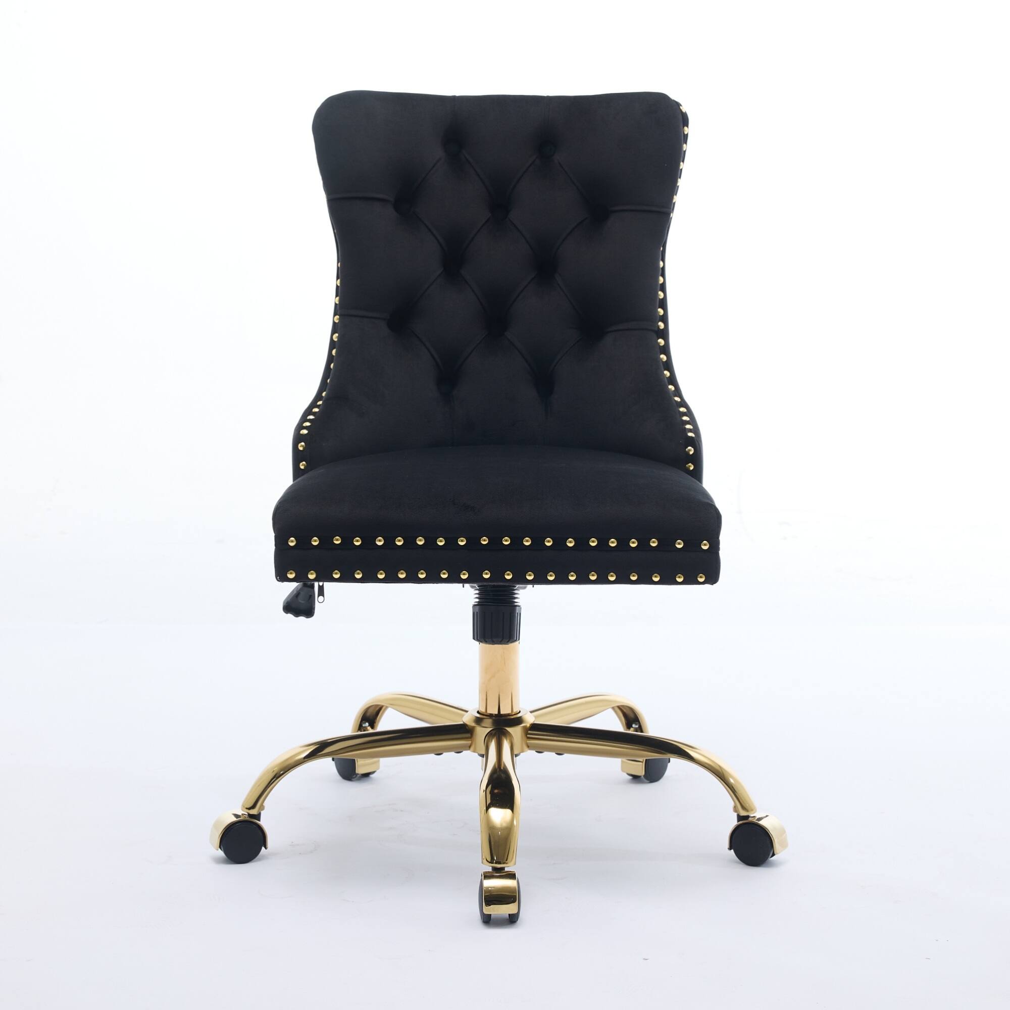 Angle. GOODSILO - Modern Velvet Upholstered Office Chair with Tufted Button Design and Golden Metal Base for Home Workspace - Black.