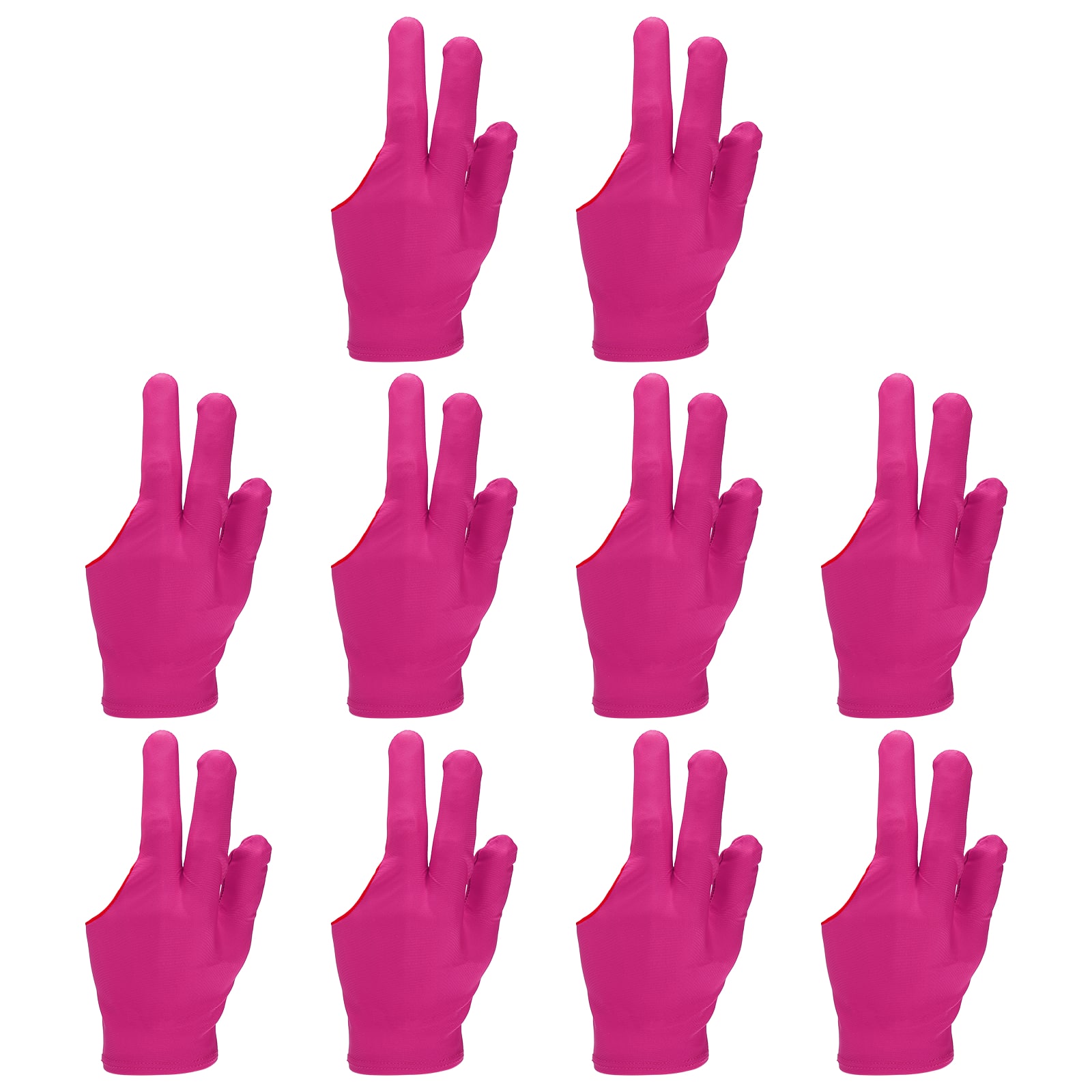Unique Bargains - Three Fingers Pool Gloves, Billiards Left Hand Cue Sport Gloves 10pcs - Fits Women Men Billiard Shooter Carom Snooker - Fuchsia