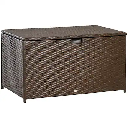 Front. Outsunny - 113 Gallon Deck Box, Rattan Outdoor Storage Box, Waterproof Storage Container for Indoor, Patio Furniture Cushions - Brown.
