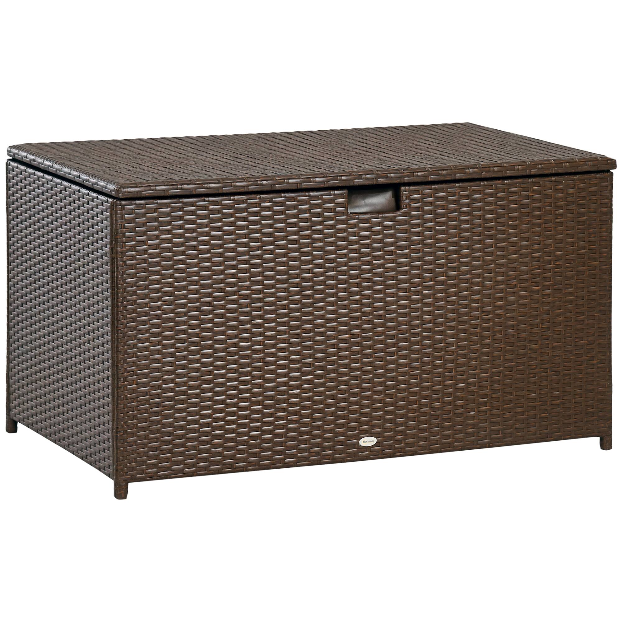 Front. Outsunny - 113 Gallon Deck Box, Rattan Outdoor Storage Box, Waterproof Storage Container for Indoor, Patio Furniture Cushions - Brown.
