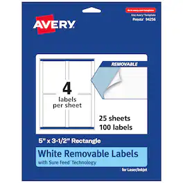 Avery - Removable Rectangle Labels, 5" x 3.5", 100ct - White