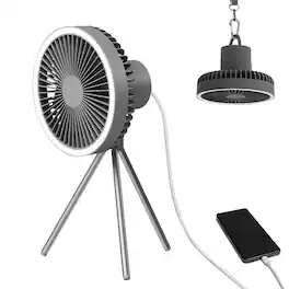 Loheer - 10000mAh Rechargeable Camping Fan with LED Lantern Portable Tripod Tent Fan and Emergency Power Bank