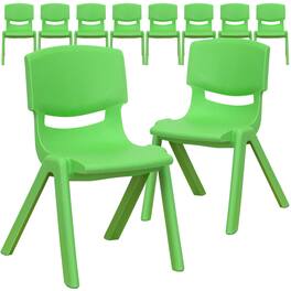 Emma + Oliver - 10 Pack Plastic Stackable School Chair with 12" Seat Height - Green