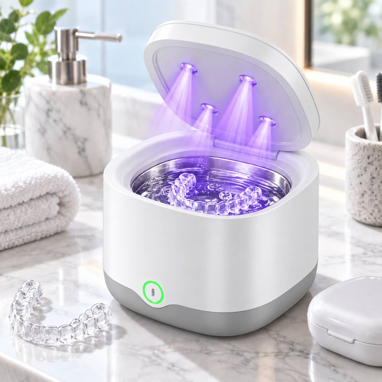 Front. Anysun - Rechargeable Ultrasonic Retainer Cleaner Machine – 45kHz, 3 Smart Cleaning Modes, Cordless & Travel-Friendly - White.