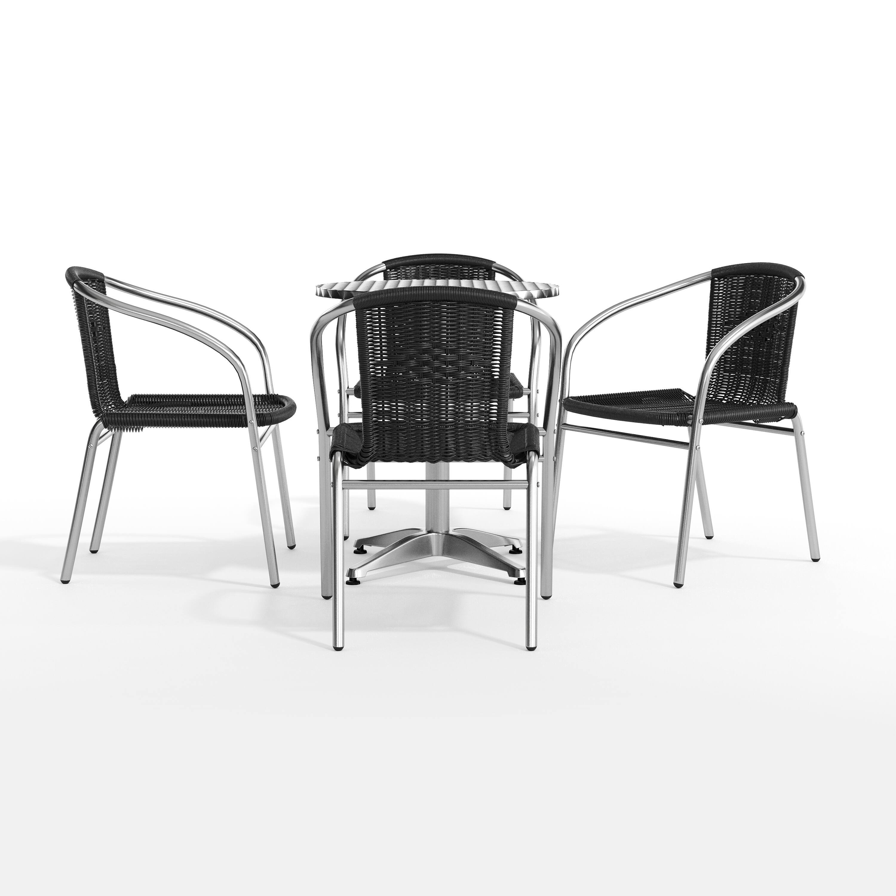 Alt View 9. Emma + Oliver - 23.5" Round Aluminum Garden Patio Table Set with 4 Rattan Chairs - Black.