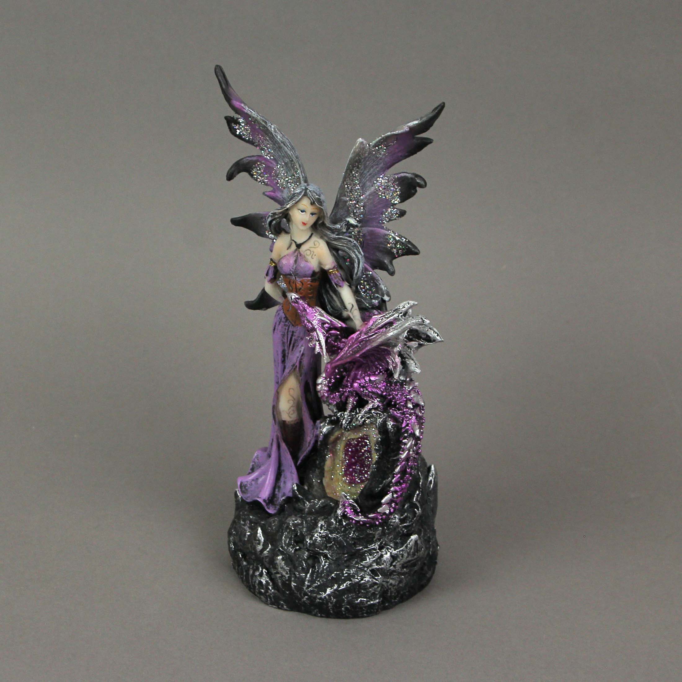 Alt View 3. Everspring Import Co. - Amethyst Purple Fairy And Dragon LED Lighted Geode Statue - Purple.