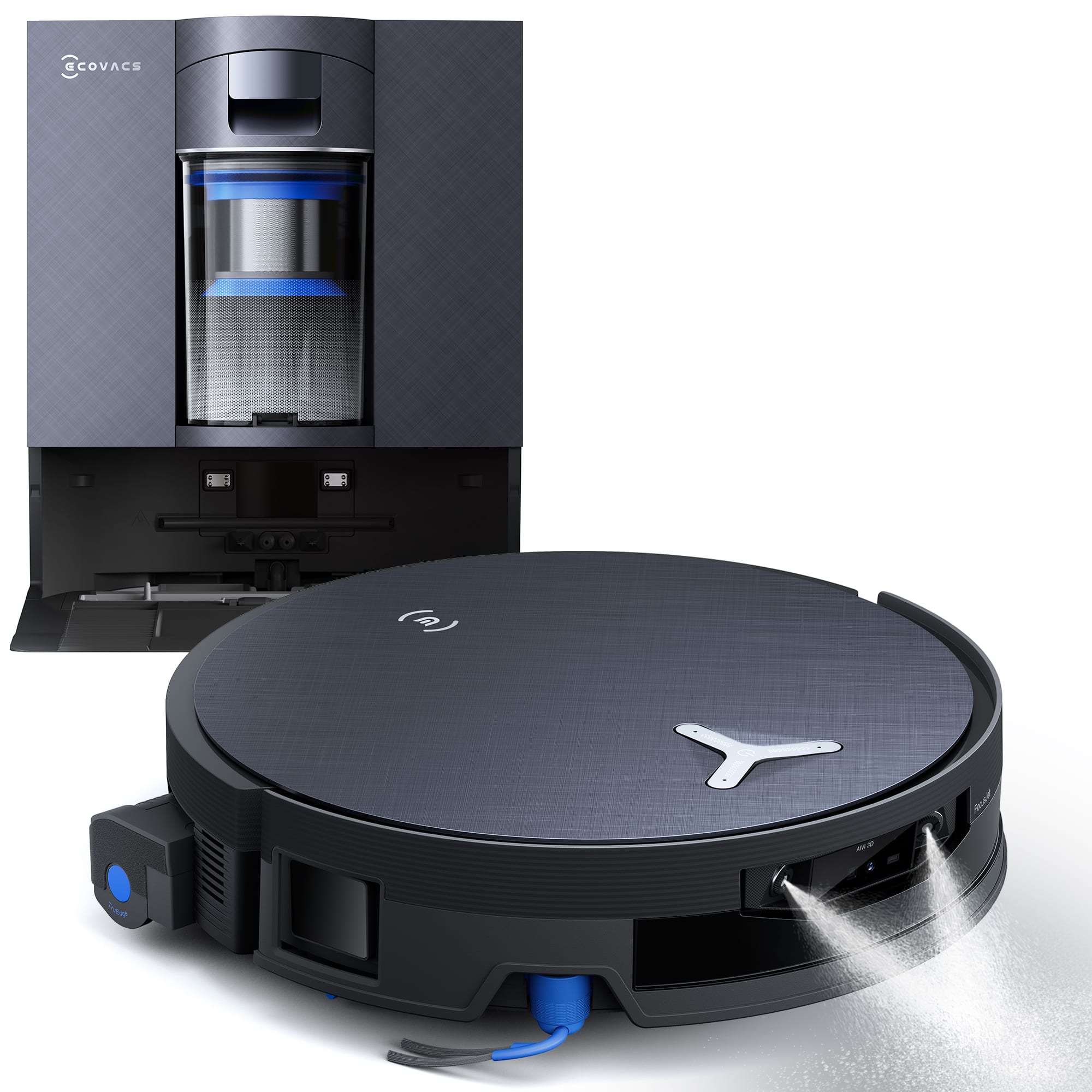 Front. ECOVACS Robotics - DEEBOT X12 OMNICYCLONE Robot Vacuum and Mop PowerBoost Fast Charging, FocusJet, Self-Washing Roller Mop Bagless Station - Silver.