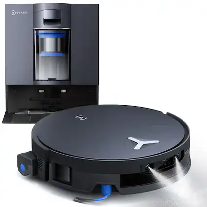 Front. ECOVACS Robotics - DEEBOT X12 OMNICYCLONE Robot Vacuum and Mop PowerBoost Fast Charging, FocusJet, Self-Washing Roller Mop Bagless Station - Silver.