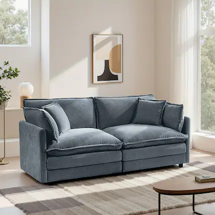 Front. KERDOM - KERDOM Modular Sectional Sofa with Pillow & Armrest, Convertible Sleeper Chaise, Comfortable Padded for Living Room Apt - Blue.