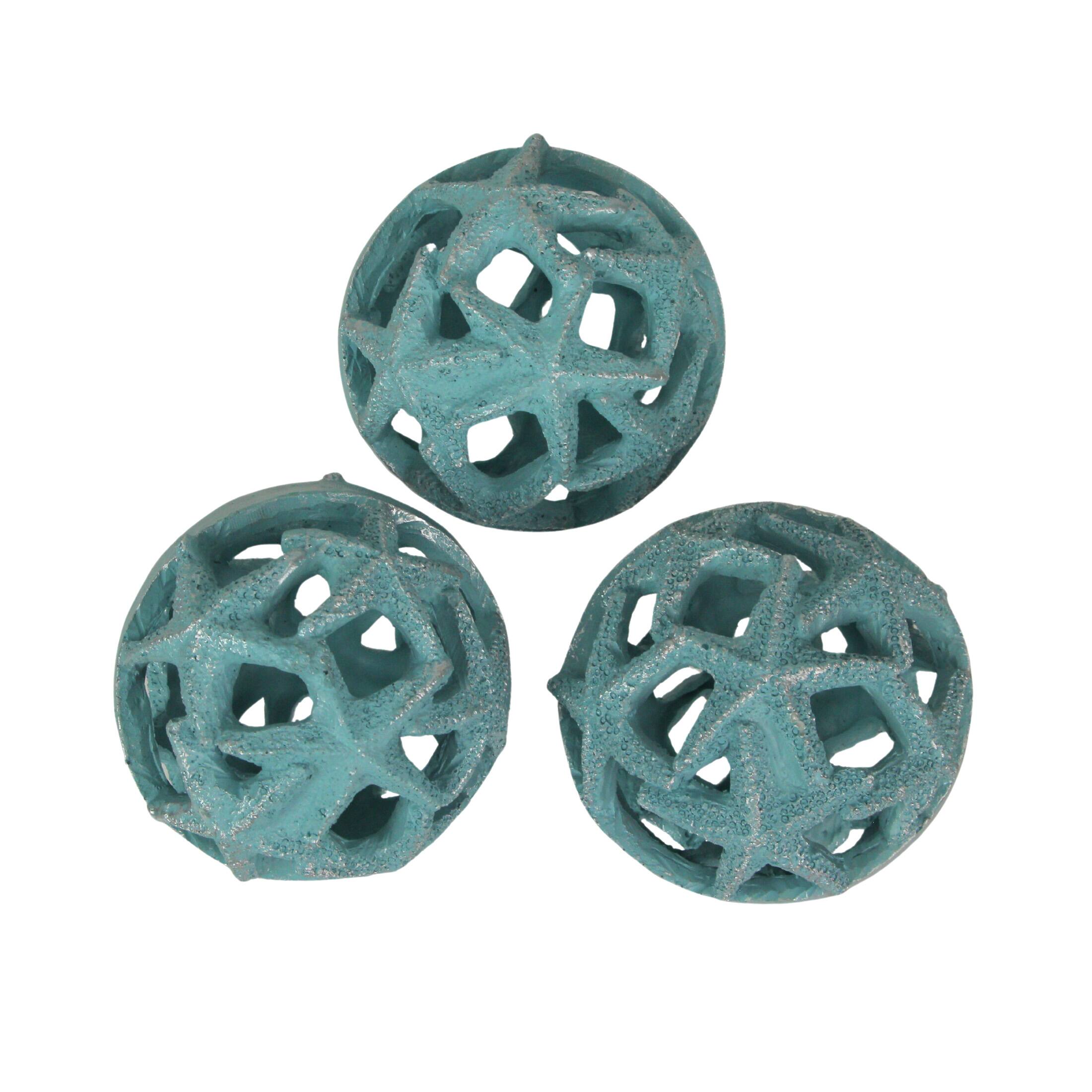 Front. Fancy That - Coastal Starfish Orbs Set of 3 - Beach-Inspired Home Accent for Centerpieces - Light Blue.