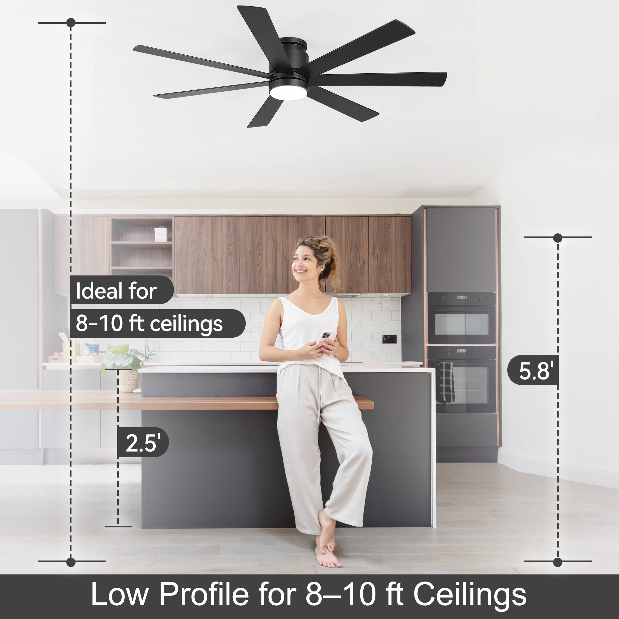 Ideal for 8-10 ft ceilings  
Low Profile for 8-10 ft Ceilings  
5.8'  
2.5'