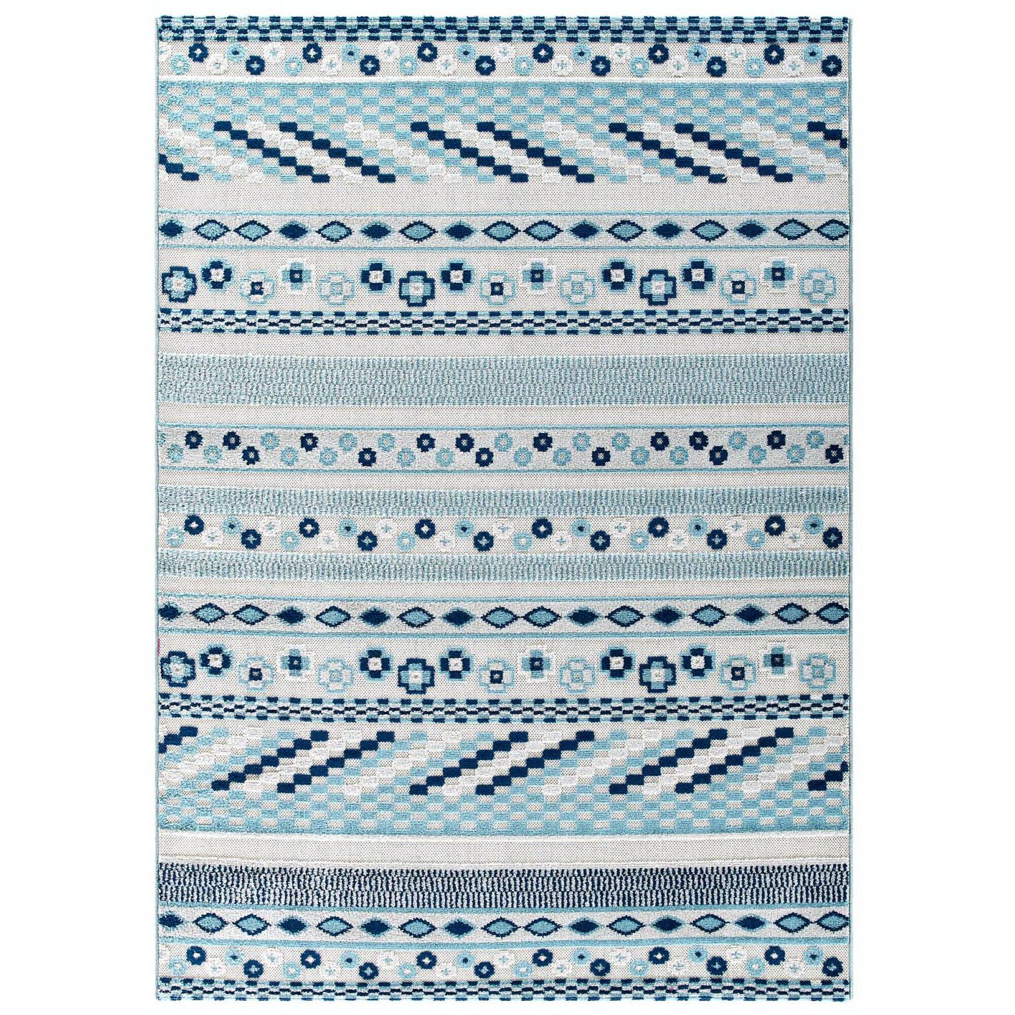 Angle. Modway - Reflect Cadhla Vintage Abstract Geometric Lattice Indoor and Outdoor Area Rug - Ivory and Blue.