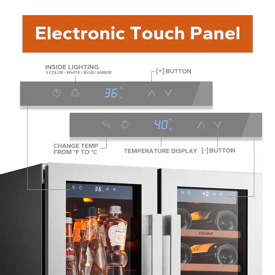 Ca'Lefort 24 Inch Wine and Beverage Refrigerator, 3 Color LED, Dual ...