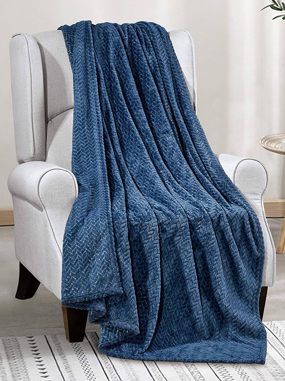 Noble House - Oversized Super Cozy and Extra Heavy Chevron Braided Blanket (50" x 70") - Blue
