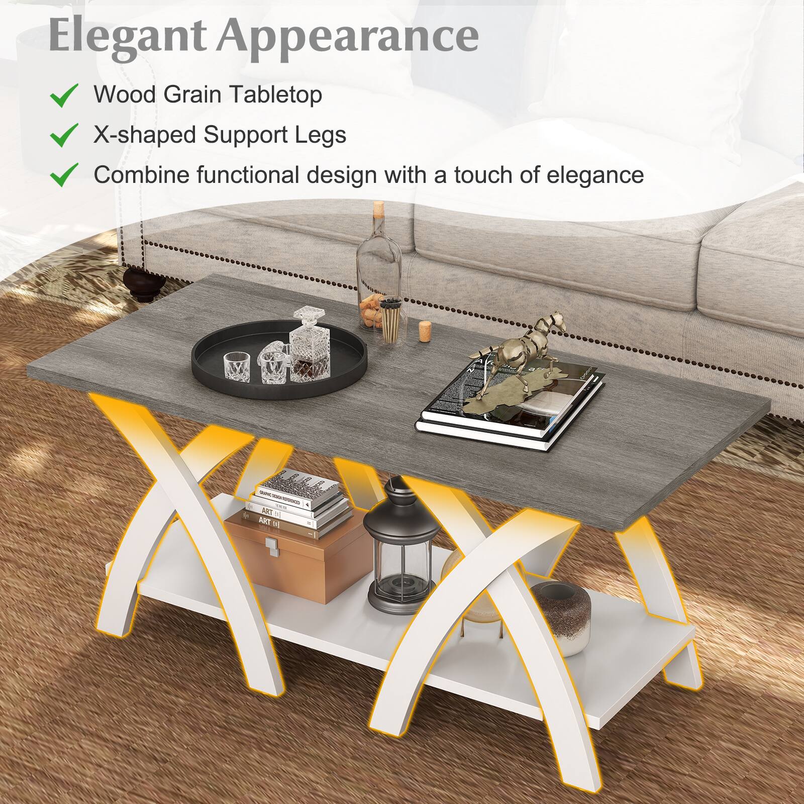 Elegant Appearance

- Wood Grain Tabletop
- X-shaped Support Legs
- Combine functional design with a touch of elegance