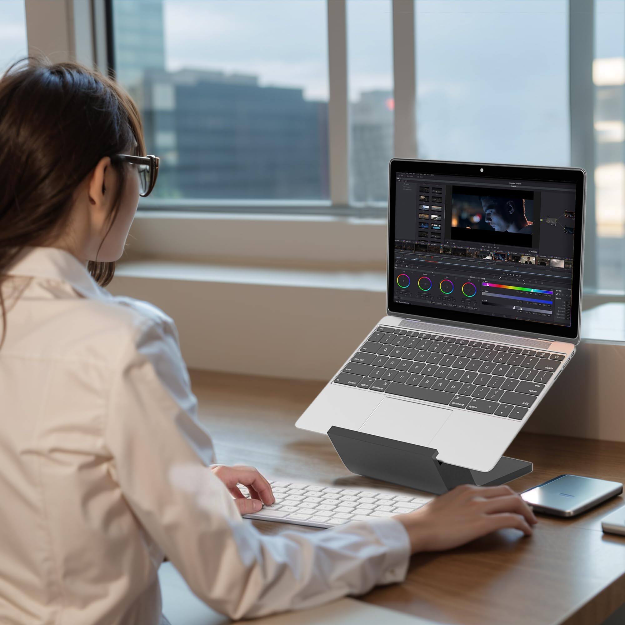 Alt View 1. HongFei - Wooden Laptop Stand, Ergonomic Computer Stand for Desk, Portable Laptop Riser, Notebook Stand Holder for Laptops - Black.