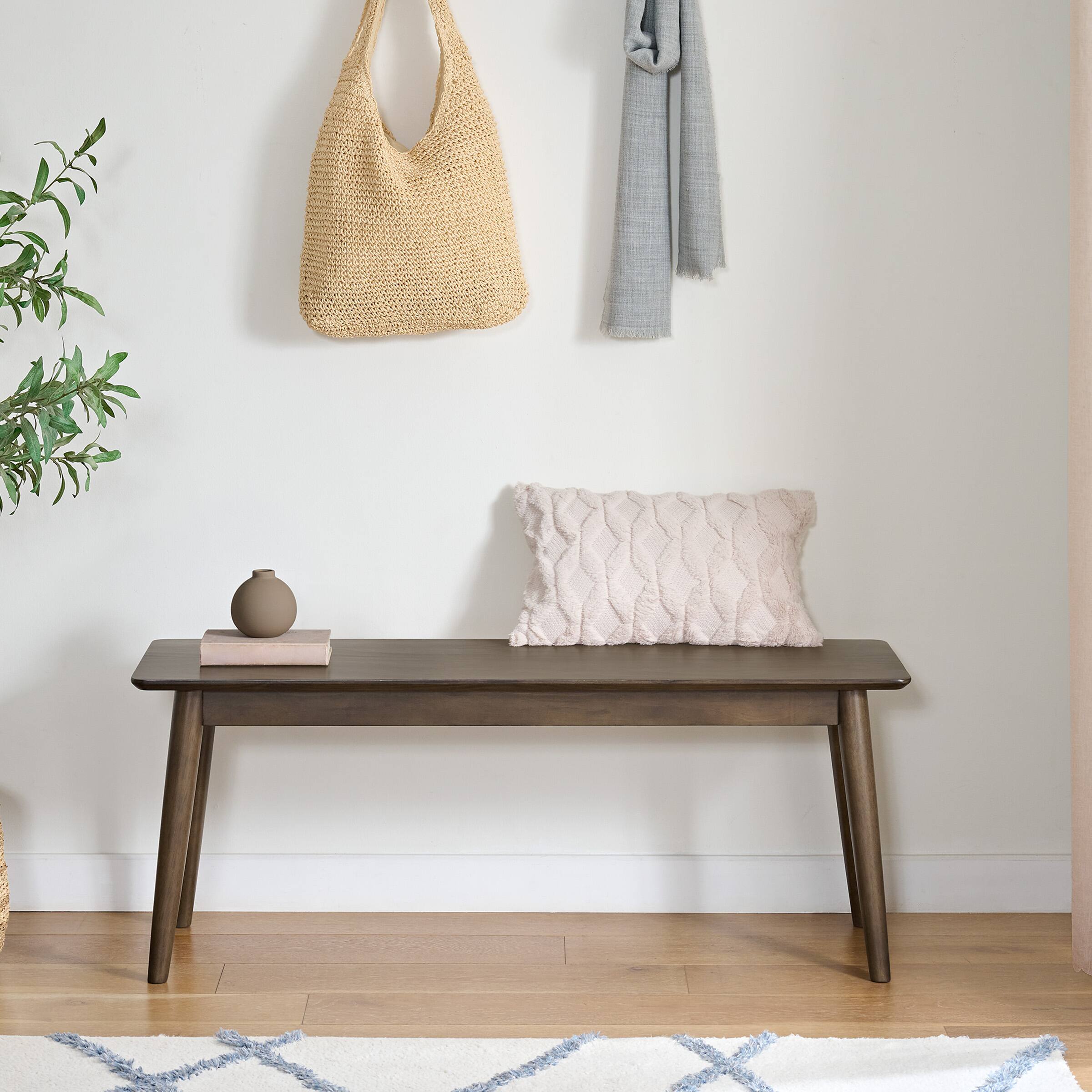 Alt View 1. Alaterre Furniture - 46 in. Wood Mid Century Modern Dining Bench - Warm Walnut.