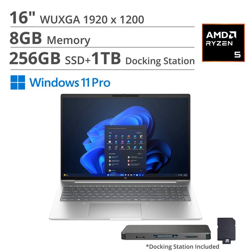 16" WUXGA 1920 x 1200  
8GB Memory  
256GB SSD + 1TB  
AMD Ryzen 5  
Windows 11 Pro  
Docking Station Included