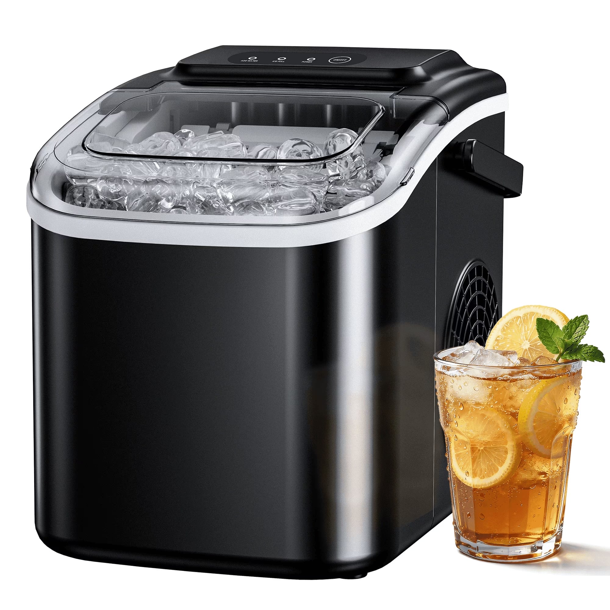 SIMZLIFE - 26lbs/24H Countertop Ice Maker - 8 Cubes Ready in 6 Mins, Self-Cleaning , Ice Scoop & Basket Included for Kitchen/Party - Black