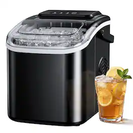 SIMZLIFE - 26lbs/24H Countertop Ice Maker - 8 Cubes Ready in 6 Mins, Self-Cleaning , Ice Scoop & Basket Included for Kitchen/Party - Black