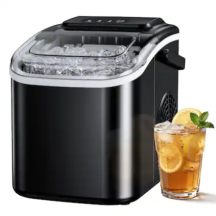 Front. SIMZLIFE - 26lbs/24H Countertop Ice Maker - 8 Cubes Ready in 6 Mins, Self-Cleaning , Ice Scoop & Basket Included for Kitchen/Party - black.