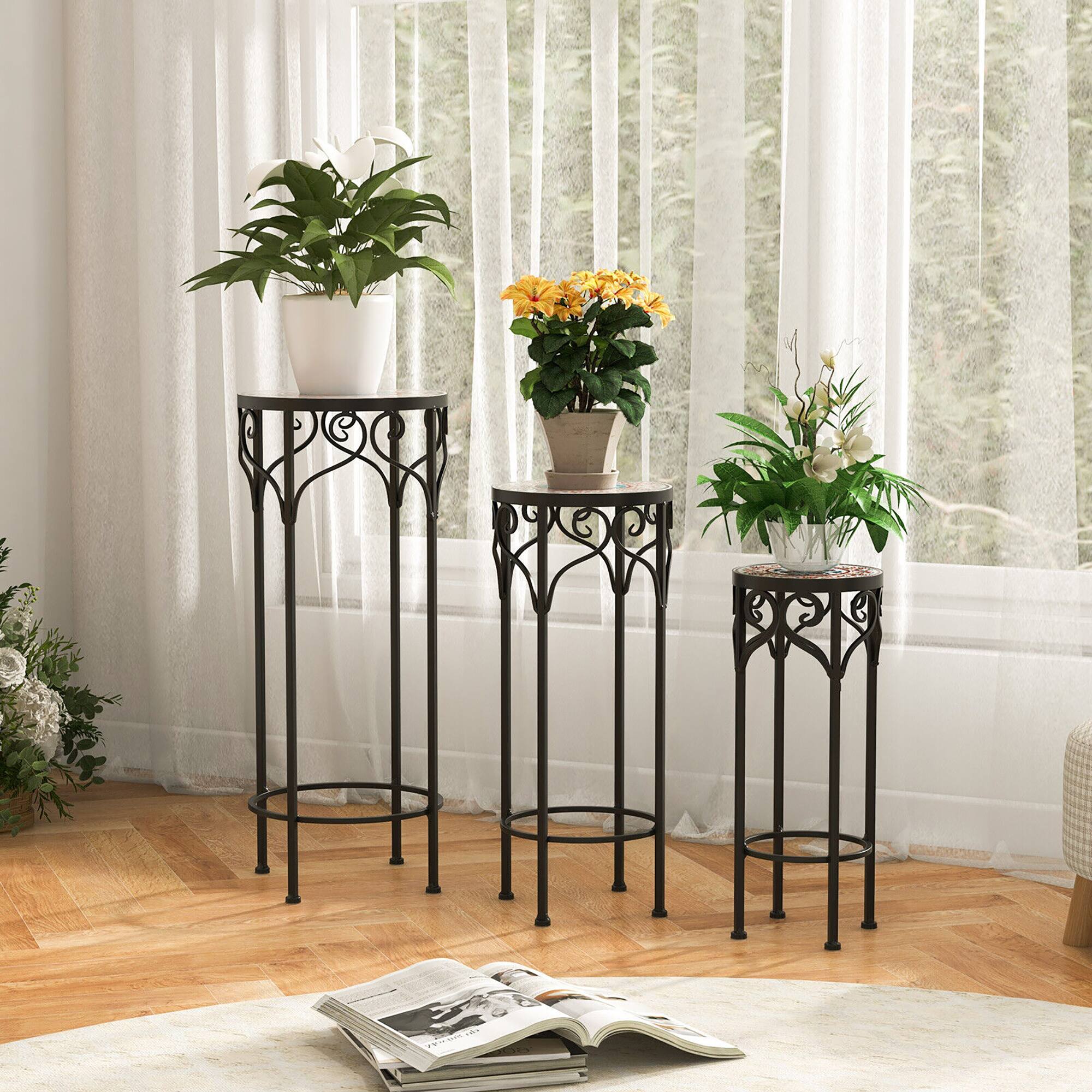 Alt View 3. Gymax - Gymax Metal Plant Stand Set of 3 Mosaic Display Rack for Potted Plants 20'' 24'' 28'' - Black.