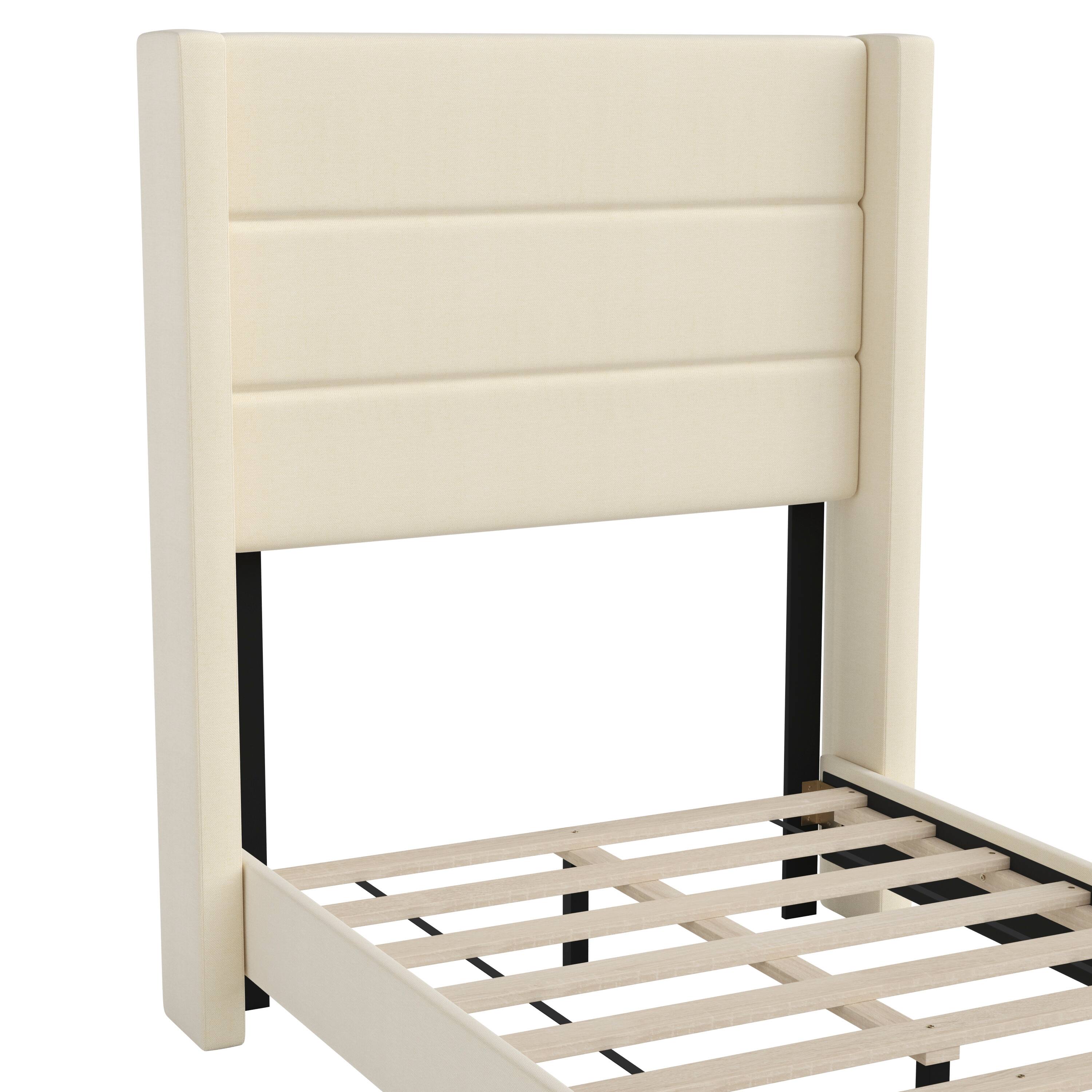 Alt View 10. Emma + Oliver - Upholstered Platform Bed with Wingback Headboard - Beige.