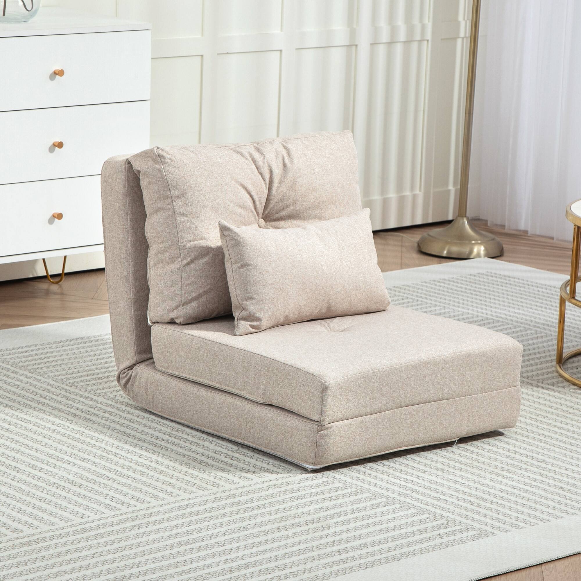 Angle. Homcom - Convertible Flip Chair, Floor Lazy Sofa, Folding Upholstered Couch Bed with Adjustable Backrest - Beige.