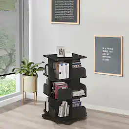 Kings Brand Furniture - 3-Tier Revolving Bookcase Bookshelf, Media Storage Cabinet - Black