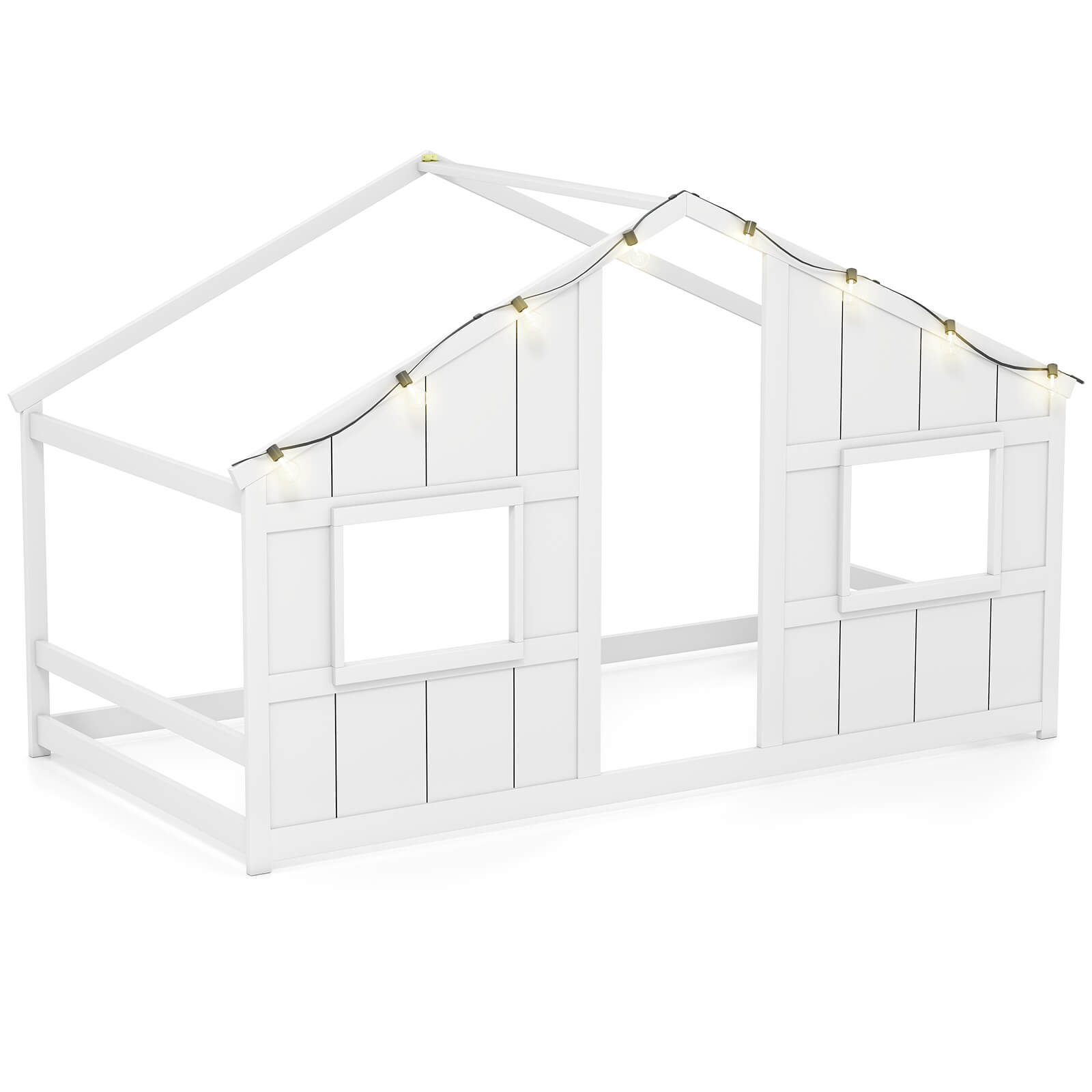 Costway - Twin Size House Floor Bed with LED Lights Solid Wood Bed Frame without Slats - White price history on PriceWatchPro