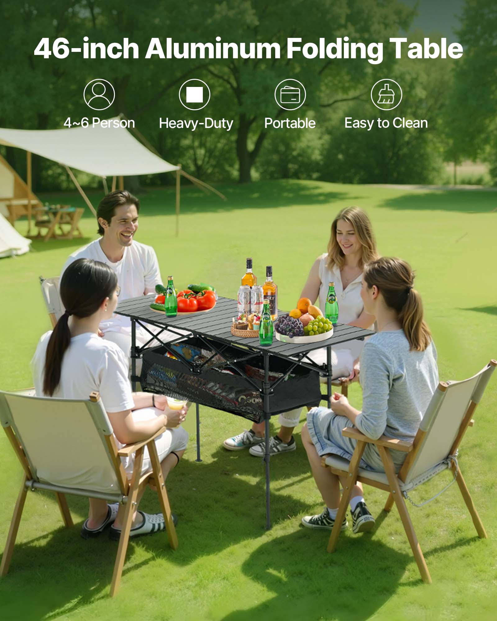 46-inch Aluminum Folding Table

- 4~6 Person
- Heavy-Duty
- Portable
- Easy to Clean