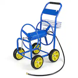 Gymax - Garden Hose Reel Cart 300 FT of 5/8'' Large Capacity Heavy-Duty Metal Hose Cart - Blue