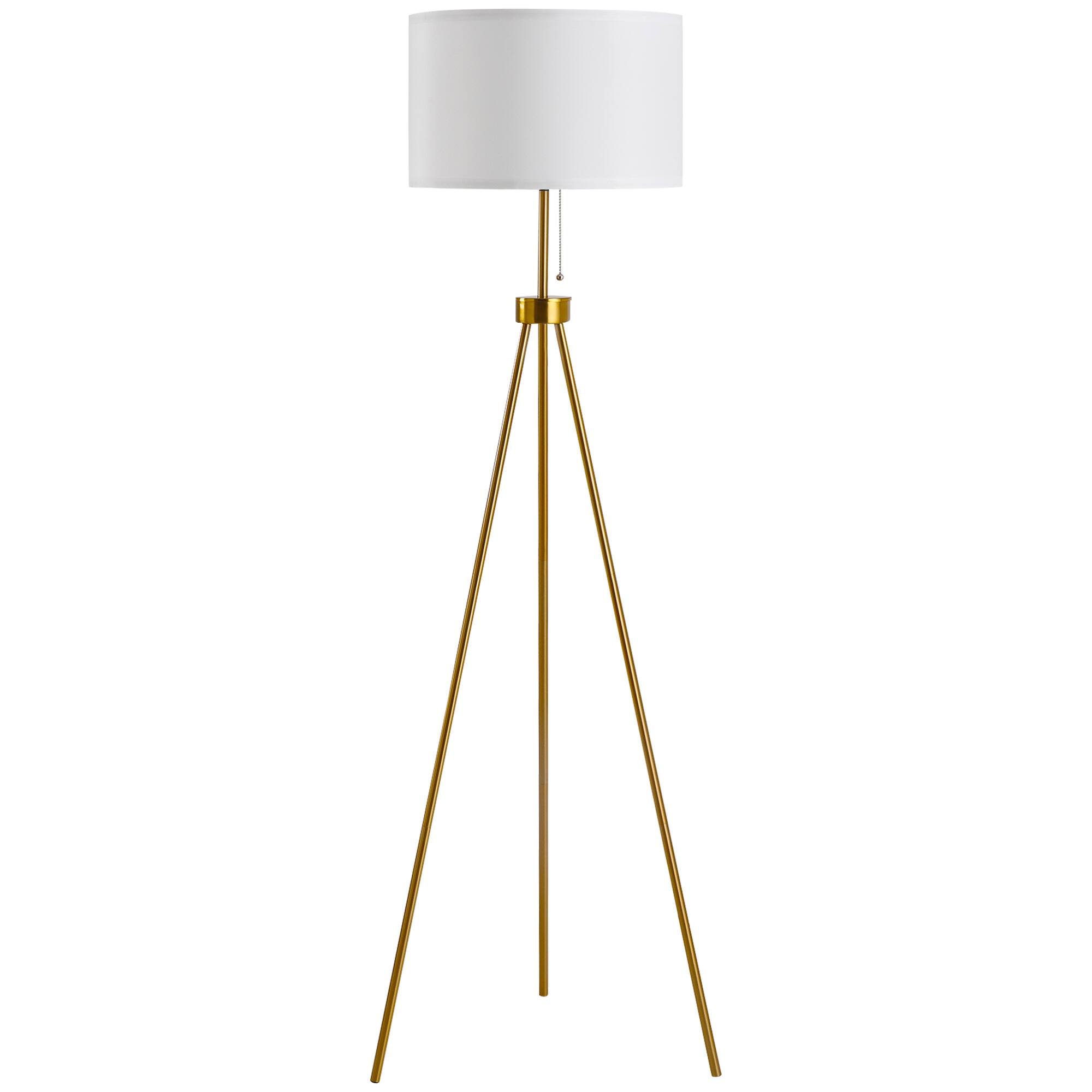 Homcom - 60" Tripod Floor Lamp: Pull Chain Fabric Shade E26 Standing
