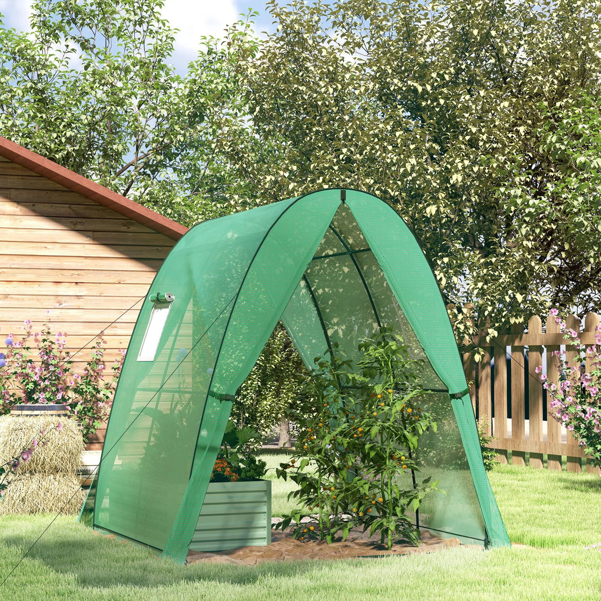 Alt View 1. Outsunny - 6' x 6' x 6.6' Hoop House Greenhouse with Sandbags and Hemmed PE Cover, Walk-In Tunnel Green House.