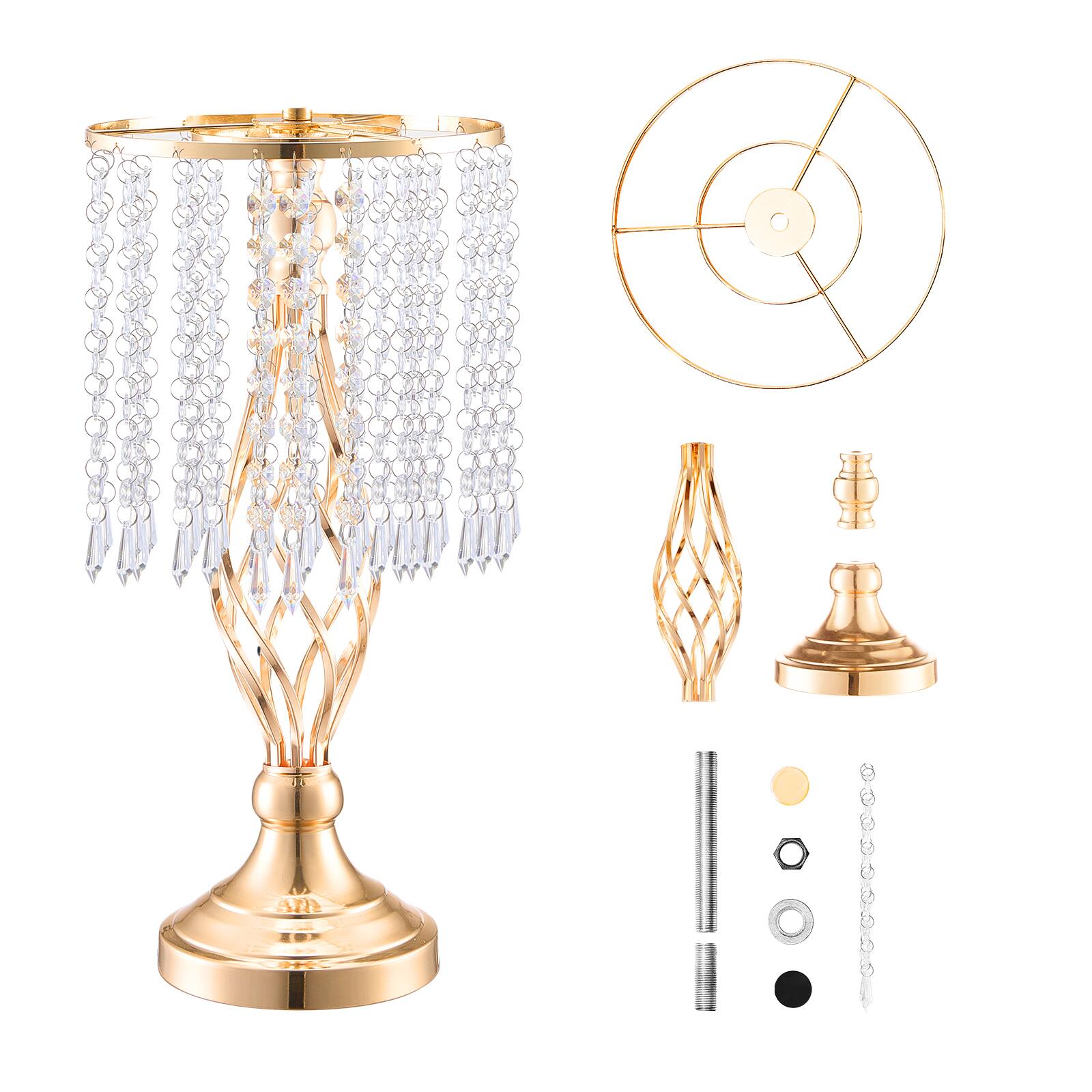 Alt View 5. VEVOR - 20PCS 43cm/16.9” Tall Crystal Wedding Flower Stand, Metal Wedding Centerpiece Vase, Gold Flower Holders - French Gold.