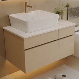 JUJABU - 31.5 In. Floating Bathroom Vanity with Ceramic Sink - Wood