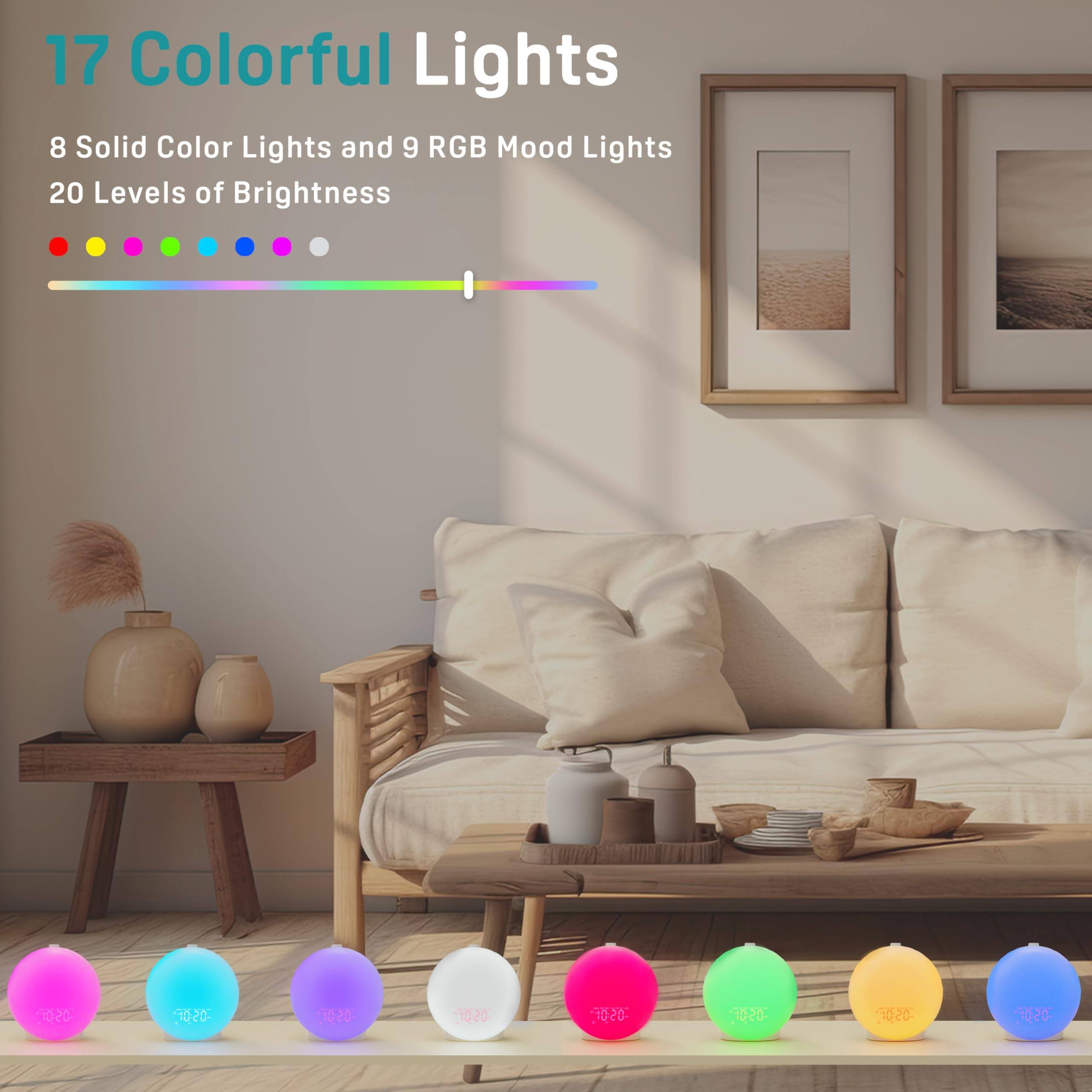 17 Colorful Lights  
8 Solid Color Lights and 9 RGB Mood Lights  
20 Levels of Brightness