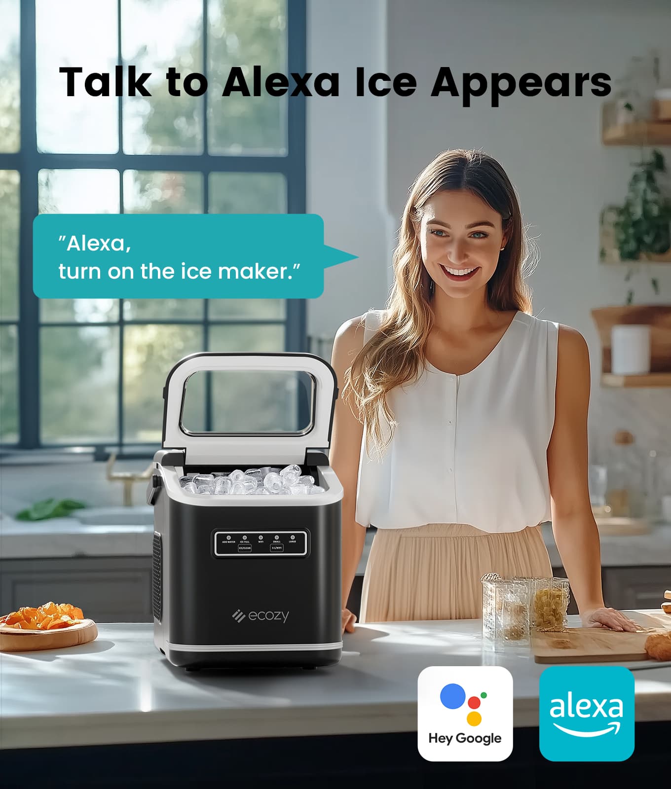 Ecozy Smart Ice Makers Countertop 26lbs, 9 Bullet Ice Cubes