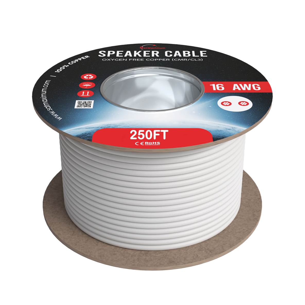 Maximum SPEAKER CABLE COPPER OXYGEN FREE COPPER (CMR/CL3) 100% 16 AWG 250FT C E ROHS COMPLIANT