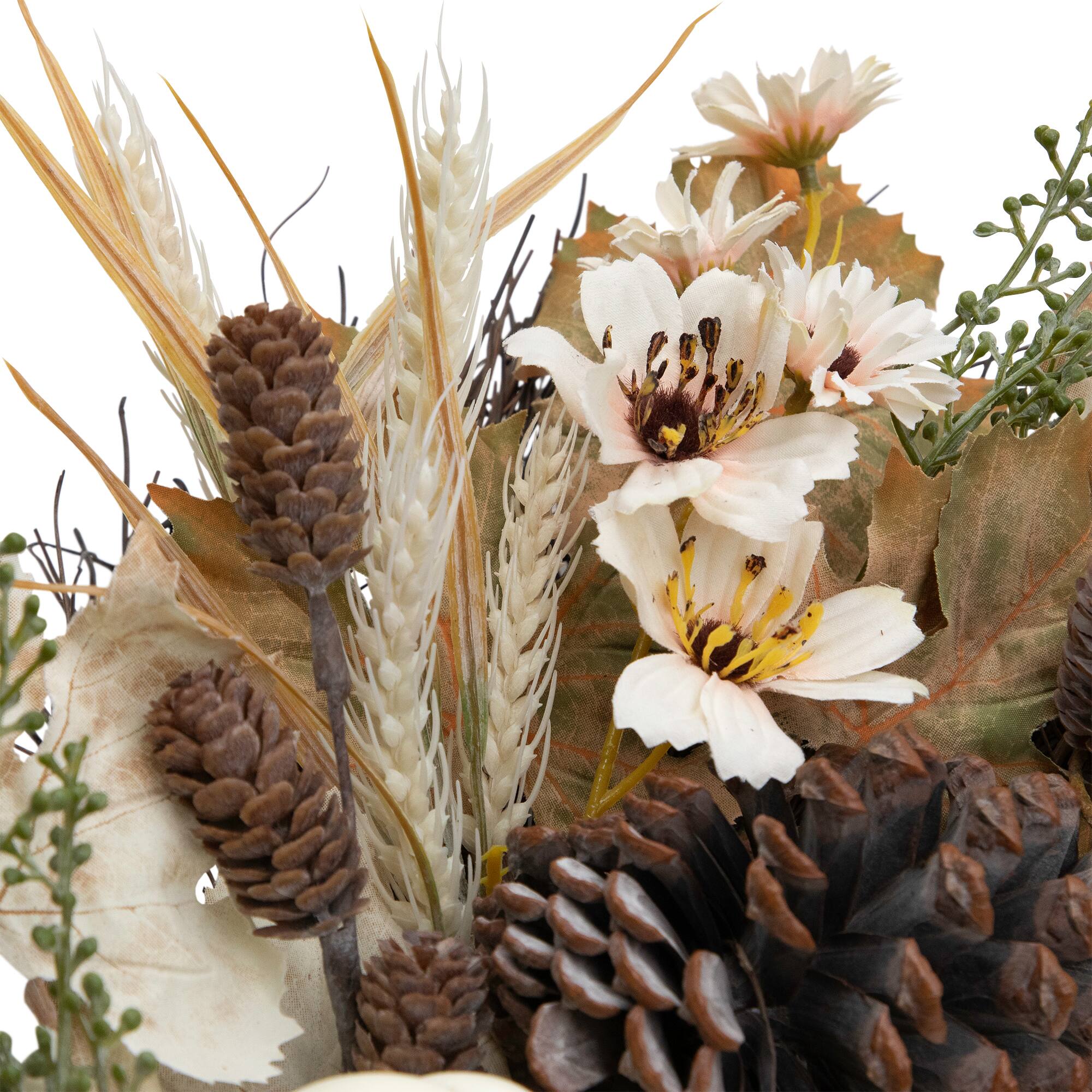 Alt View 7. Northlight - Pumpkin, Wheat and Pinecone Artificial Floral Fall Harvest Wreath - 24" - Ivory.