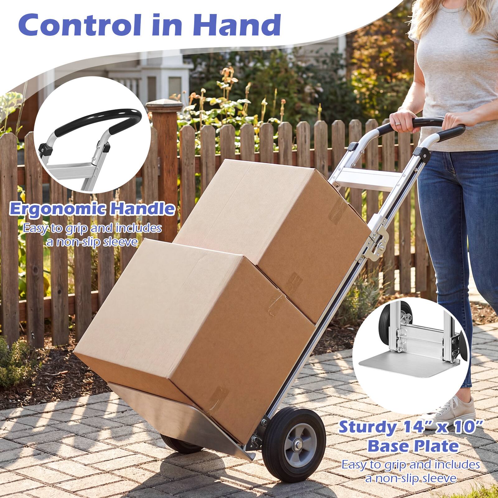 Control in Hand

Ergonomic Handle  
Easy to grip and includes a non-slip sleeve

Sturdy 14" x 10" Base Plate  
Easy to grip and includes a non-slip sleeve