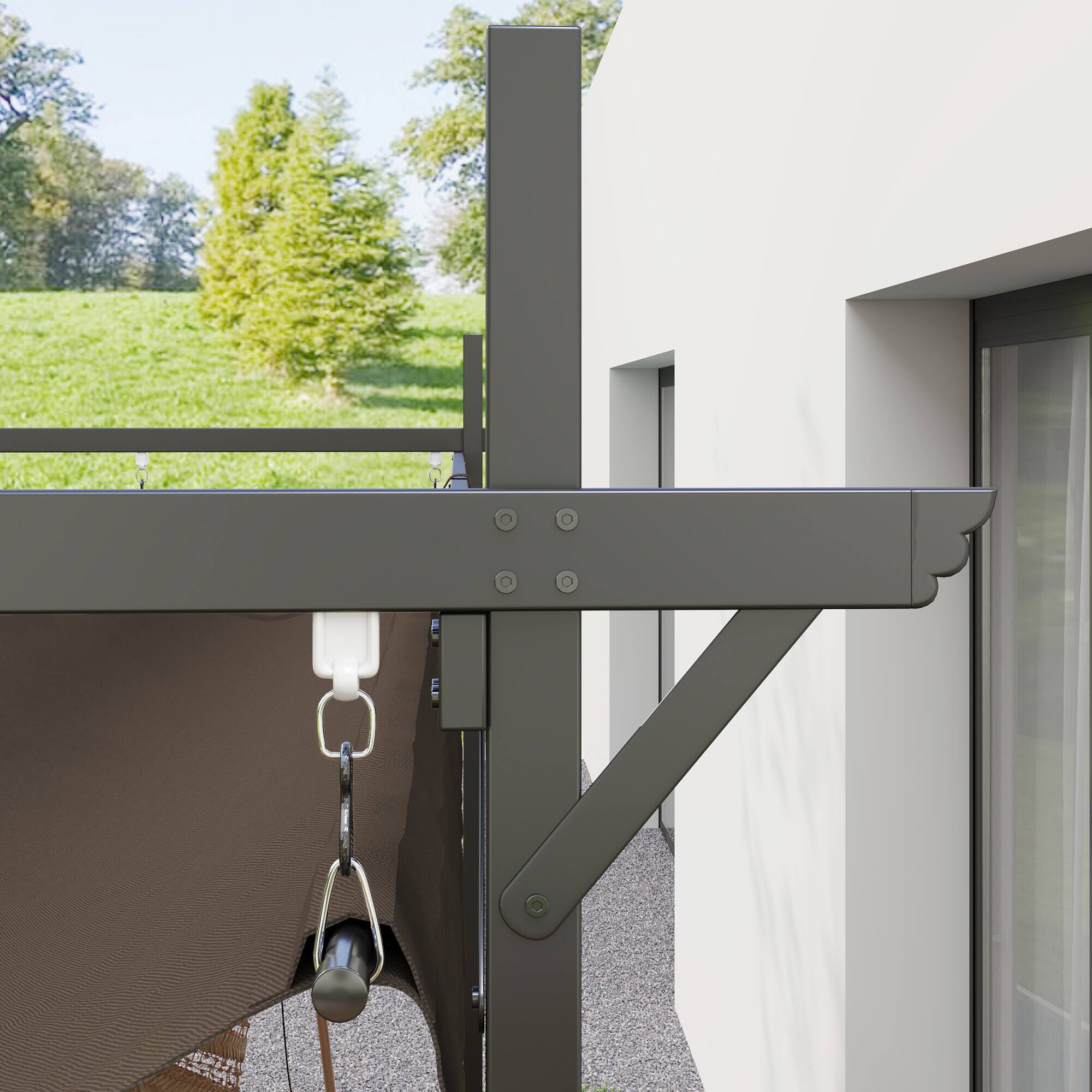 Alt View 5. Outsunny - 10' x 13' Retractable Pergola Canopy with Stronger Metal Frame, Outdoor Pergola Sun Shade Shelter - Brown.