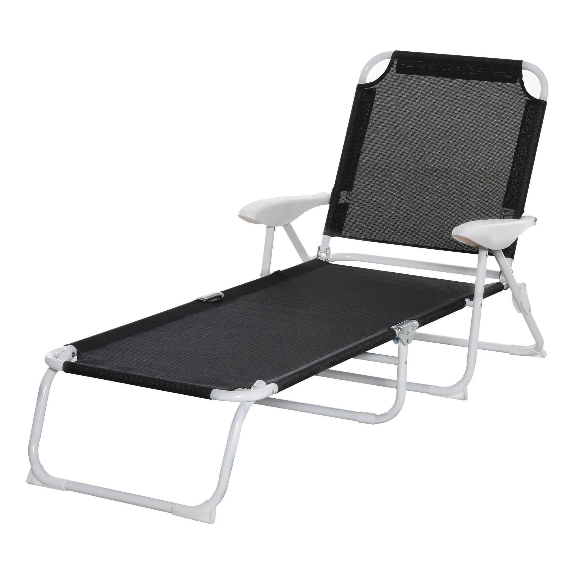 Angle. Resenkos - Resenkos Folding Lounge Chair, Portable Outdoor Chaise Lounge, Sun Tanning Chair With 4-Position Reclining Back, Black - Black.